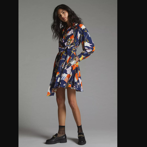 Anthropologie Maeve Printed Mini Shirt Dress - New - Size XS - Picture 2 of 6